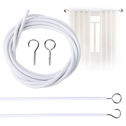 MVSSP PVC Window Curtain Cord with 2 Each Hooks and Eyes - White Hanging Wire for Cars, Caravans, and Boats (Length: 2M)