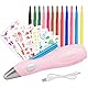 Forever Speed Elektrischer Farbsprühstift, airbrush set kinder mit 12 Filzstiften & 7 Schablonen, Airbrush Fun Farben sprühen für Kinder, Ungiftig Rosa