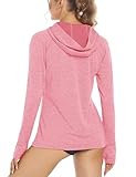 MAGCOMSEN Hooded Shirt fo Women Sun Protection Tops UPF 50+ Quick Dry Workout Rash Guard Lightweight Comfortable, Pink, L