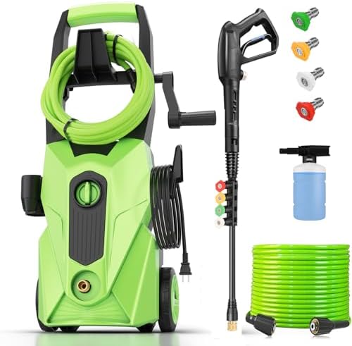 2025 New 5000PSI Electric Pressure Washer, Power Washer with 33FT Resistant Extension Hose, 4 Nozzles, Compatible with Extended Undercarriage Cleaners, Powerwashers for Home(Mustard Green)