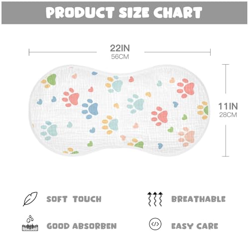 Colored Paw Print Muslin Burp Cloths 22x11 Inch - 4-Layer Organic Cotton & TPU Waterproof Lining, Absorbent Baby Bibs for Boys/Girls with Hanging Loop4