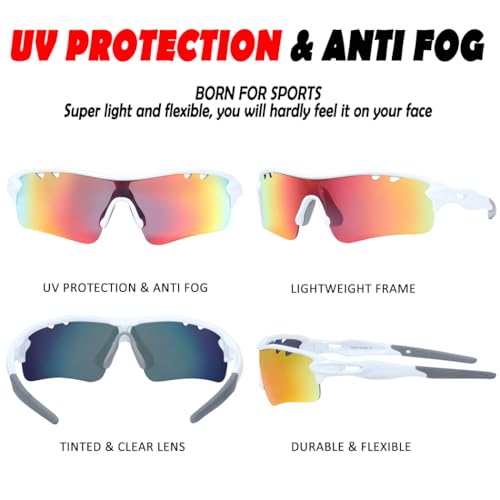 Image of ITSCOOL Polarized Sports Sunglasses with 5 Interchangeable Lenses for Men Women Softball Baseball Running Cycling Glasses