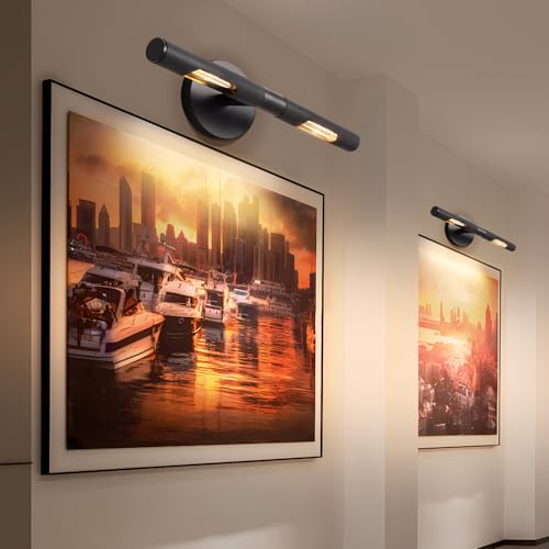 Image of Black Picture Light for Picture Frames, 19.7″ Knurled Artwork Vanity Bathroom Light with 360 Adjustable Shades, Wall Art Sconces Lights