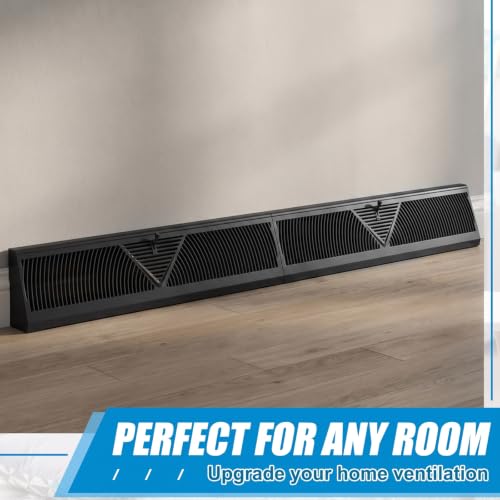 Yaocom 1 Pack Baseboard Register Vent 48 Inch Duct Opening Size Vent Covers for Home Floor Diffuser Wall Corner Baseboard Air Cover, Smooth Air Adjust Lever, Easy Install, Black by Yaocom - Used condition - Image 6