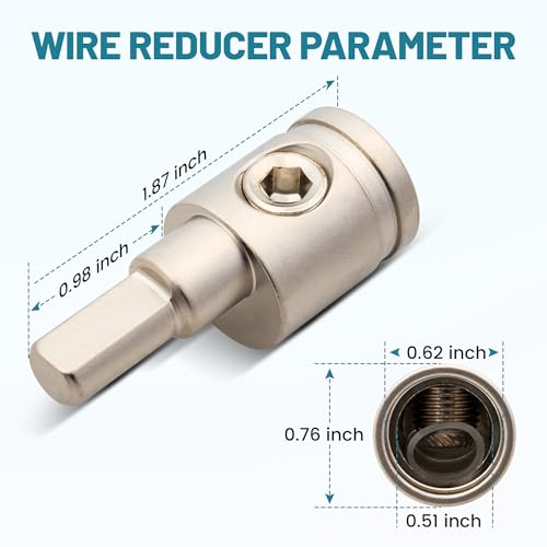 NuIth Amp Input Reducer 0 Gauge to 4 Gauge, 4PCS Car Audio Amplifier Wire Terminal Connectors Brass with Heat Shrink Tubing Allen Key for Amp Input, AWG Pin Power & Ground Connection