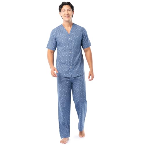 Image of Fruit of the Loom Men's Broadcloth Short Sleeve Top and Long Pants Pajama Set