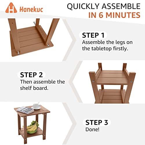 Hanekuc Double Adirondack Outdoor Side Table Weather Resistant,Patio Rectangular End Table For Outdoor Furnitures, Living Room, Bathroom (Teak) #TOP4