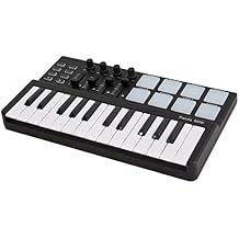 mini MIDI Controller,Portable Mini 25-Key USB Keyboard and Drum Pad MIDI Controller