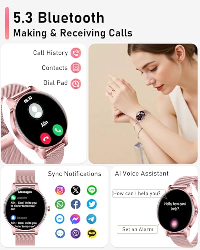 Image of Smart Watches for Women, 1.27'' TFT Fitness Watch With Bluetooth Answer /Make Call,24H Heart Rate /SpO2 /Sleep Monitor /Menstrual Cycle /120+ Sports Fitness Tracker for iPhone Android iOS(4 Straps,Pink)