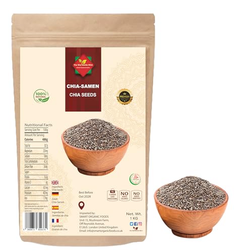 Chiasamen 1kg – 100% Natürlich, Reich an Omega-3, Ballaststoffen & Protein – Vegan, Glutenfrei, Rohes Superfood – Ideal für Smoothies, Backen, Porridge, Salate – Wiederverschließbarer Beutel