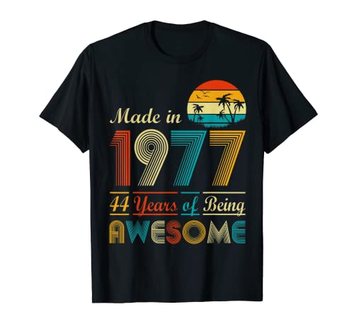 Vintage retro Made in 1977 44th Birthday 44 anos presentes t-shirt, Preto, S