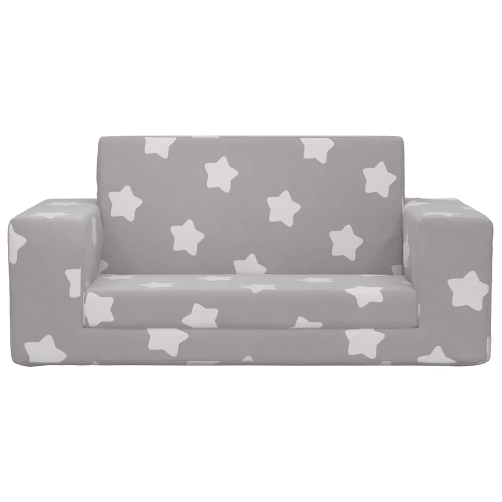 2-osobowa przytulna sofa wypoczynkowa z funkcją spania – fotel relaksacyjny jasnoszary z gwiazdkami, miękkie futro flauszowe, zdejmowana poszewka