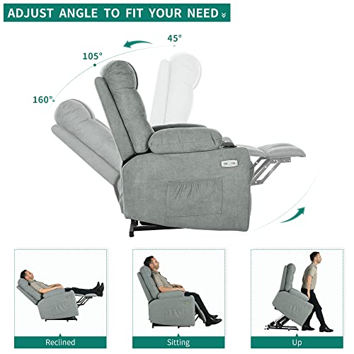Yitahome Electric Power Lift Recliner Chair For Elderly, Fabric Recliner Chair With Massage And Heat, Spacious Seat, Usb Ports, Cup Holders, Side Pockets, Remote Control (Grey) #TOP4