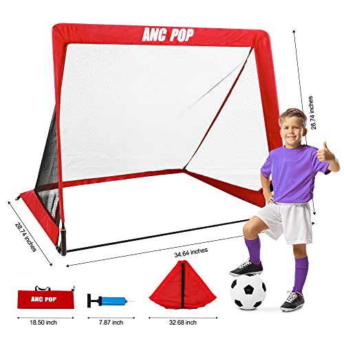 Portable Pop Up Soccer Goal for Kids Trainning and Family Game Foldable Soccer Net for Backyard with Carrying Case (2.5FT, Red)