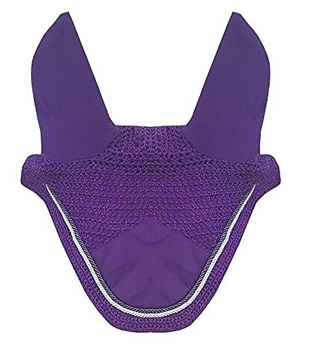 Horse Fly Bonnet Double Piping Ear Net Fly Veil Mask Breathable Cotton Crochet Horse Tack (COB, Purple)