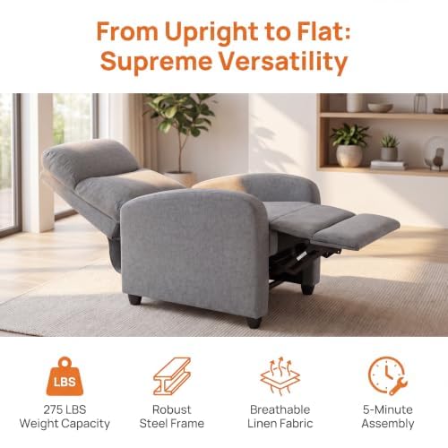 Image of Manual Massage Recliner Chair, Oversized Lazy Boy Reclining Couch Chair with Lumbar Heat & Adjustable Backrest, Single Recliner Sofa for Home Theater Seating, Living Room, Bedroom, Gray