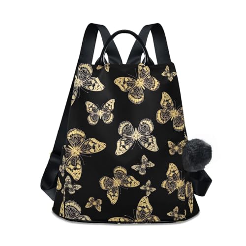 Sac à dos femme anti-vol imprimé papillons dorés brillants