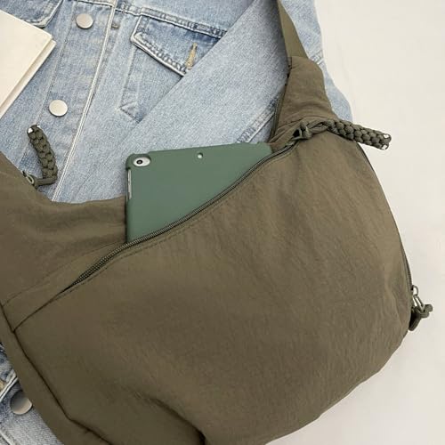 Image of Crossbody Nylon Crescent Bag for Women - Lightweight Small Hobo With 2 Pack Inner Dumpling Bag - Casual
