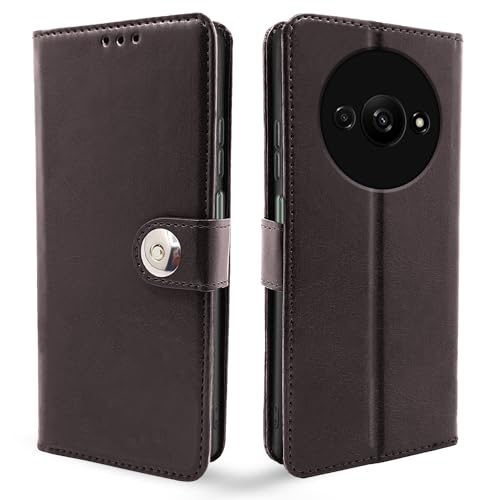 Image of Pikkme Flip Cover Leather Finish | Inside TPU with Card Pockets | Wallet Stand and Shock Proof | Complete Protection Button Flip Case for Redmi A3 (2024) / Redmi A3x / Poco C61(Coffee)