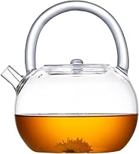 Pokaloti Transparent Round Tea Pot, Heat-resistant Glass Teapot, Break-Resistant, Glass Pot, Compatible with Direct Fire, Large Capacity, 28.7 fl oz (850 ml), Clear Glass, Fine Type, Handle, Round