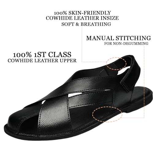 HESBITEUL Mens Casual Closed Toe Leather Sandals Outdoor Fisherman Adjustable Summer Shoes2