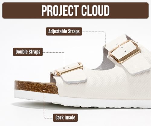 Image of Project Cloud 100% Genuine Leather Flat Sandals For Women 2026 Cork Footbed Womens Sandals with Memory Foam and arch support Vacation Essentials Slides for Women Footwear (Venita)