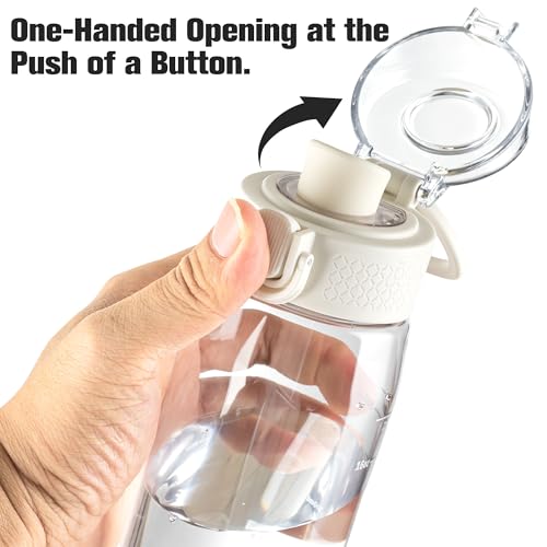Image of GOPPUS 20oz Kids Water Bottle with Time Marker & Handle, Tritan BPA-Free, Reusable Leakproof Anti-Dust Everyday, Clear Kids Water Bottles For School,Car Travel, Gifts Boys Girls(White)