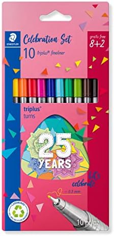 STAEDTLER 334 BK10TA Triplus Fineliner Superfine Pen, 0.3mm Line Width - Assorted Colours, Limited Edition Bonus Pack (Pack of 8 + 2 FREE)