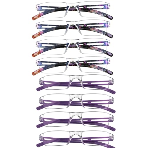 Image of YEIN Reading Glasses 8 Pairs Blue Ligth Blocking Reading Glasses for Men and Women Fashion Square Frame Readers (4 Purple+4 Floral,+1.00)