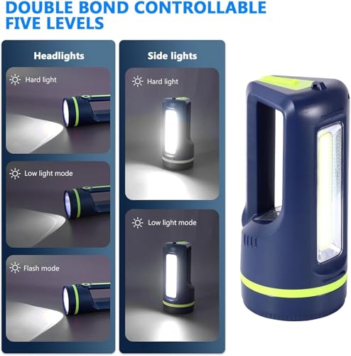 Image of High Power Long Distance Rechargeable Torch Light with 5000mAh Battery and 5 Modes Searchlight with Front and Side Flashlight Torch for Outdoor, Emergency, Camping (WD-5021A)