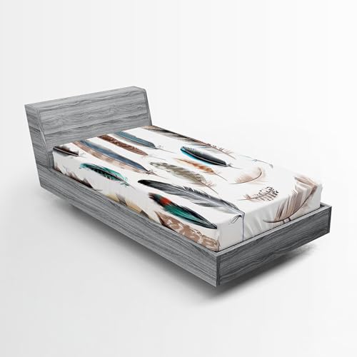 Ambesonne Animal 2 Pack Fitted Sheet, Bird Body Feathers Set, Bed Cover All-Round Elastic Deep Pockets 2 Pieces, Package Contains 2 Twin Size Fitted Sheets, Coffee Brown