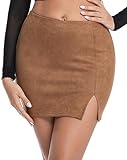 EG CHRIS G Suede Skirts for Women High Waisted Side Slit Faux Suede Mini Skirt with Zipper (M, Ginger Suede)