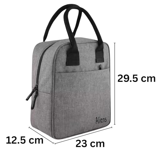 Image of Aliensware Insulated Lunch /Tiffin /Travel /Storage Bag, Water-Repellent, Keeps Hot and Cold Lunch Box for Unisex - Office, Travel, School, College and Picnic Lunch Box & Bottle Aliens-Grey