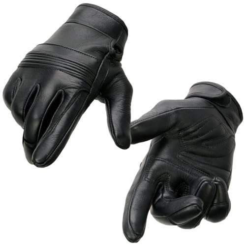 Milwaukee Leather MG7735 Women's Black Leather Gel Palm Motorcycle Hand Gloves W/Flex Knuckles - Medium