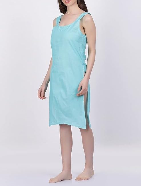 Image of Cotton Inner Slip camesole for Women, Full Length Inner for Chikankari Kurti, Women Indoor Dress Cotton Sleeveless Skirt (Color- Sky Blue)