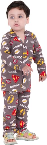 Image of TONY & JONY Summer Casual Wear Self Design Cartoons Printed Full Sleeve 100% Pure Cotton Kid's Top Bottom Set /Night Suit