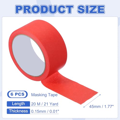 Image of MECCANIXITY Masking Tape 1.8 Inch x 21 Yard Painter's Tape Red Paint Tapes for DIY Crafts Arts Drawing Decoration Labeling Car Painting Artist Teachers, Pack of 6