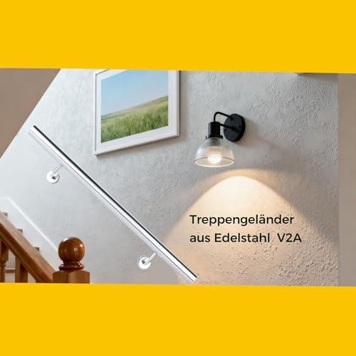BelovedYard Edelstahl Treppengeländer Handlauf 50cm | Ø 42mm, Rostfrei & Wetterfest | Inkl. V2A Wandhalter & Montage-Set | 50–400cm Längenwahl Treppe Innen & Außen | Sicherheit & Komfort