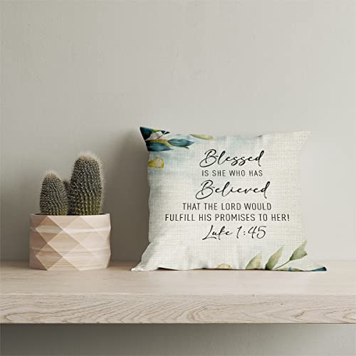 Bible Verse Throw Pillow Cover Cushion Case, Blessing Gift, Scripture Art, Scripture Sayings, Bible Quote, Luke 1:45, Church Gifts, Sofa Bed Living Room Porch Decoration, 18X18 Inch(Gms686) #TOP2
