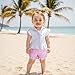 Mobbdow Toddler Baby Girl Swimsuit Bathing Suit Coverup Terry Cloth Flutter Sleeve Zipper Hooded Tops Plaid Ruffle Shorts Set (Pink, 12-18 Months)