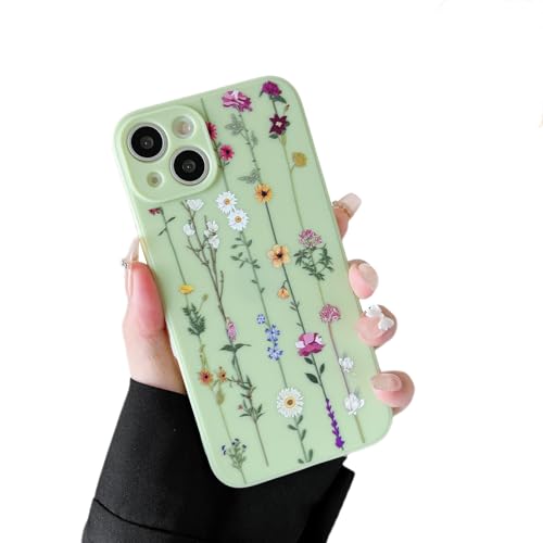 ZTOFERA Floral Case for iPhone 15 Plus,Cute Flower Pattern,Green