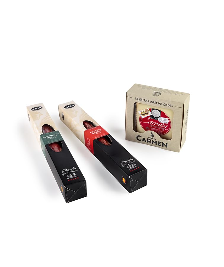 NICO JAMONES - LOTE JAMON SERRANO RESERVA HEMBRA. Jamón Serrano Hembra + Chorizo Ibérico velita 200g + Salchichón Ibérico velita 200g + Queso de Oveja curado D.O. CARMEN 250g
