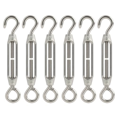 6 Piezas Tensores De Alambre M4 Tensor Alambre Acero Inoxidable 304 Ajustable Con Gancho Y Ojal De Alta Calidad, Resistente Al Agua, Anticorrosión Y Al Óxido, Para Uso Interior Y Exterior en Cables D