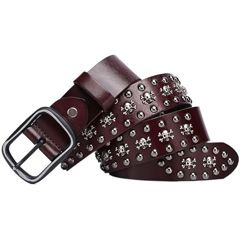 Mens Belt Leather Skull Buckle Belt, Decorative Punk Belt Waist Band Jeans Genuine Leather Studded Belts for Jeans Pants2