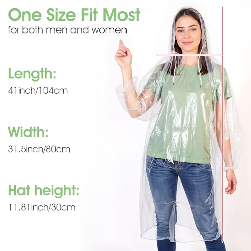 20 Pack Disposable Rain Ponchos for Adults, Men Women Clear Ponchos with Hood, Waterproof PE Raincoats with Drawstring, Emergency Poncho Bulk Unisex for Camping, Hiking, Travel2