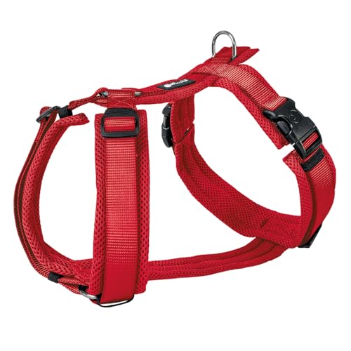 Petlando Hundegeschirr atmungsaktiv, leicht & weich, komfortabler Y-Comfort-Sitz mit Mesh Rot Größe L für mittelgroße bis große Hunde