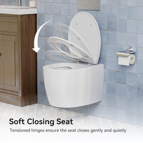 HOROW Inodoro suspendido HR-TG04W, inodoro compacto montado en pared con asiento de cierre suave, inodoro redondo de cerámica con doble descarga 1.06 GPF/1.6 GPF, blanco miniatura 3