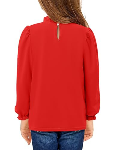 Yoklass Girls Puff Long Sleeve Shirts Casual Ruffle Neck Blouses Loose Dressy Tops 4-13 Years4