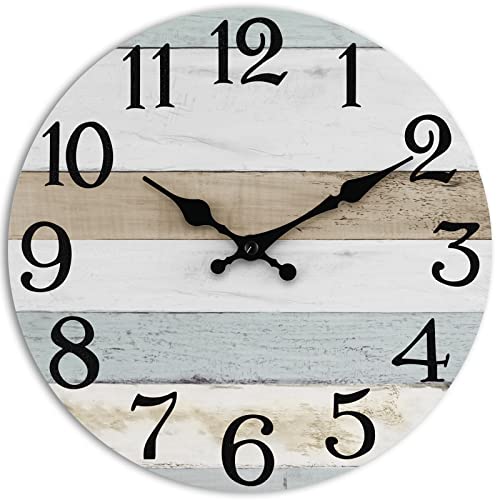 Image of KECYET Wall Clock 10 Inch Rustic Wood Wall Clocks Battery Operated No Tick Clocks Decorative for Kitchen Living Room Bathroom Farmhouse