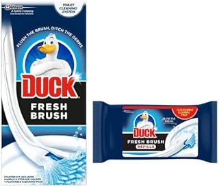 Toilet Duck Fresh Brush with Holder-Toilet Bowl Cleaner Starter Kit- with Duck Fresh Brush Refill (12 Flushable Cleaning Pads)